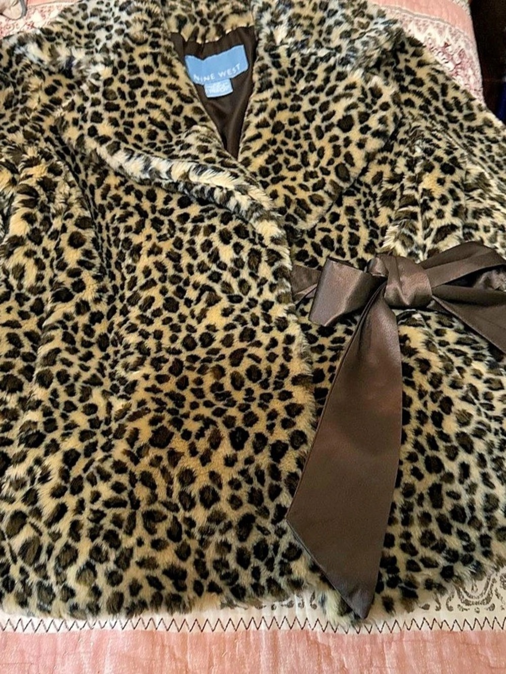 Nine West Leopard Print Faux Fur Coat Size Small